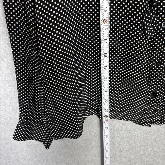George ME Shirt Women XL Black Silk Dolka Dot Blouse Ruffle Button Career Church - Picture 7 of 12